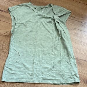 Gap Sage Green Ruched Shoulder 100% Cotton Tee